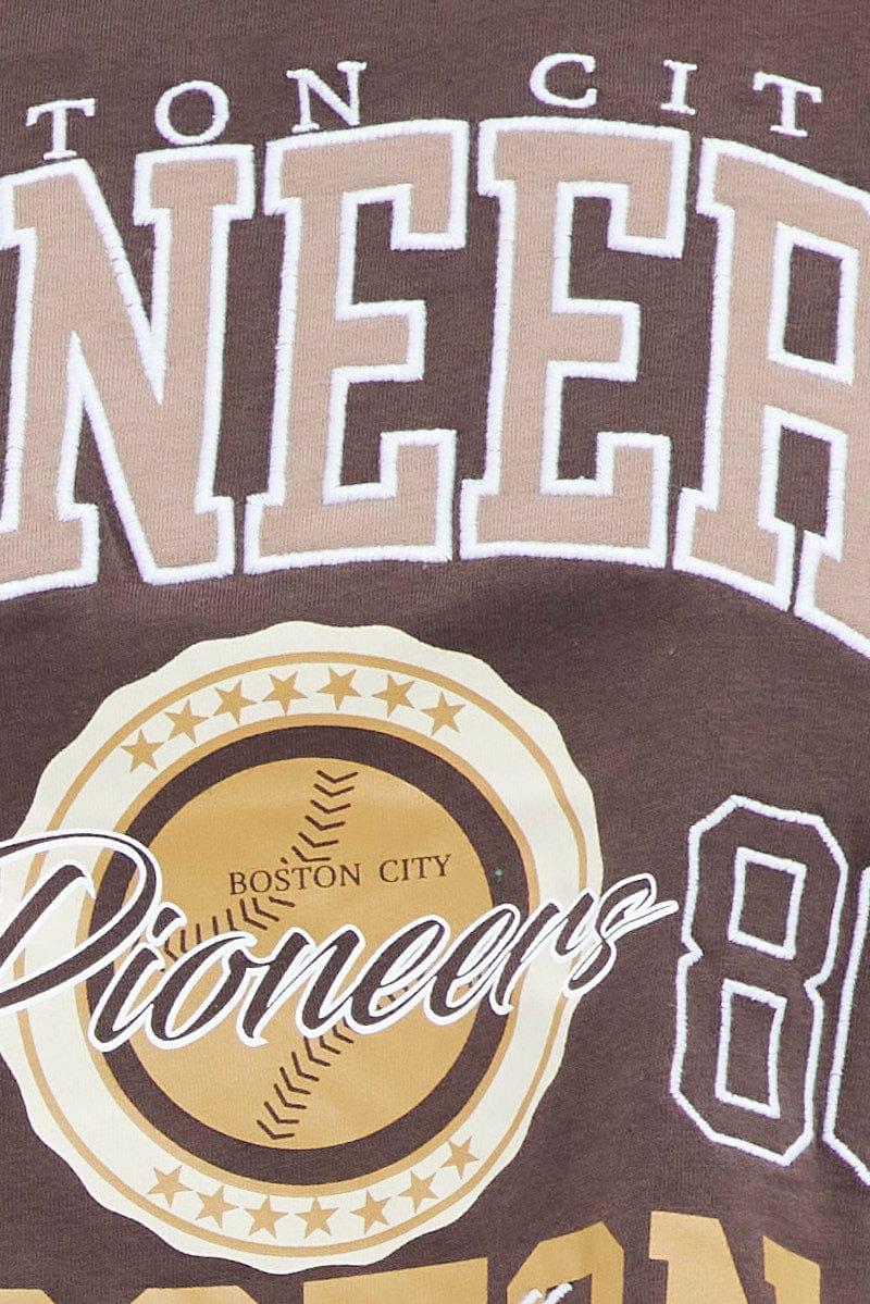 Brown Graphic Crop Top Short Sleeve