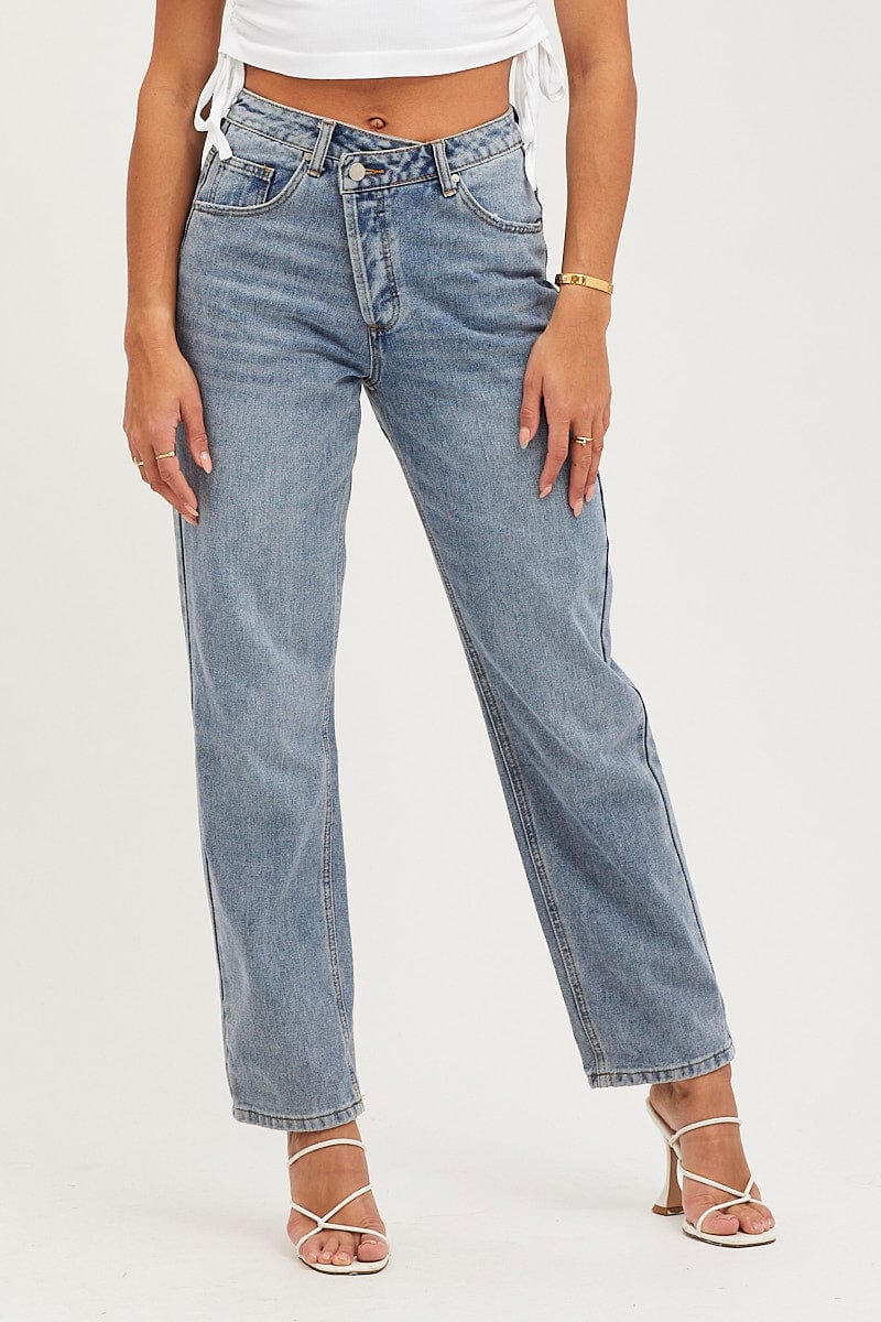 Blue Straight Denim Jeans High Rise