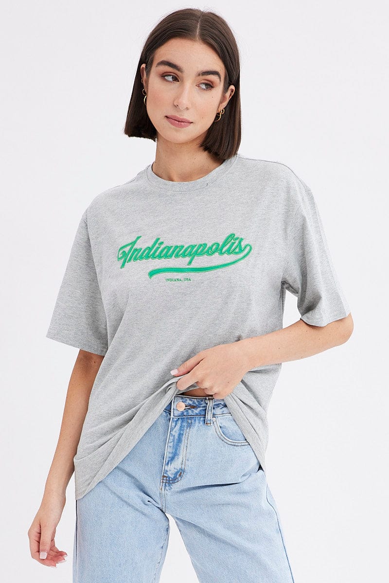 Grey T Shirt Short Sleeve Crew Neck Indianapolis