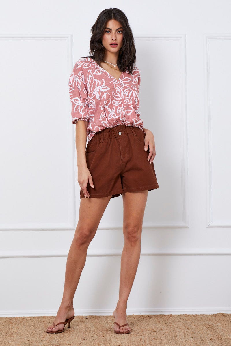 Print Wrap Top Short Sleeve