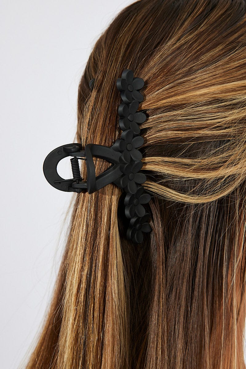 Black Flower Claw Clip