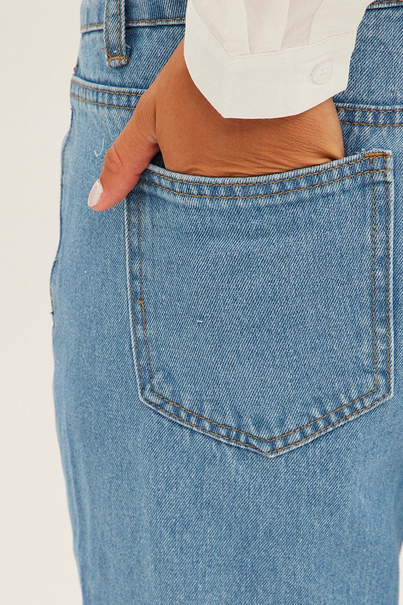 Blue Straight Denim Jeans Low Rise