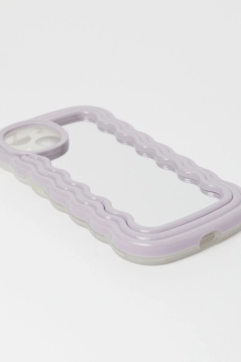 Purple iPhone 14 Wavy Abstract Mirror Case with Holder