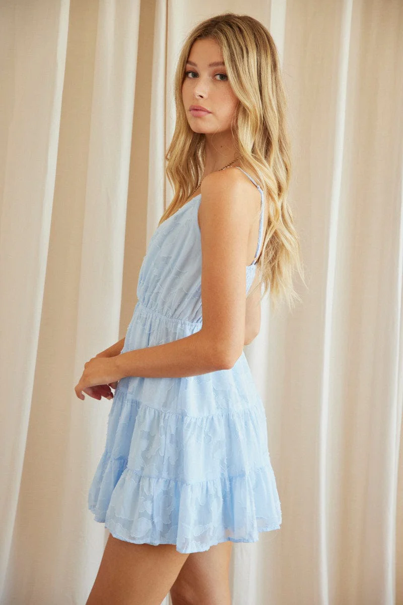 Blue Floral Dress Mini Sleeveless Skater