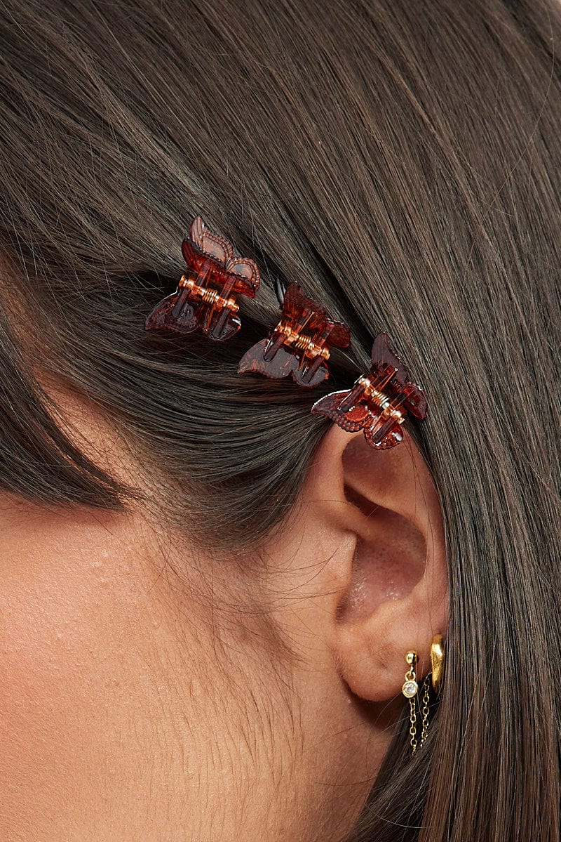 Brown Animal Print 9 Pack Mini Butterfly Claw Clips