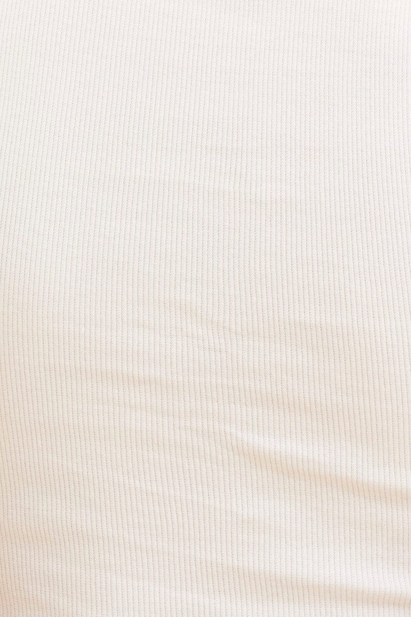 White Cropped Tank Cotton Blend Rib High Neck Racer Back