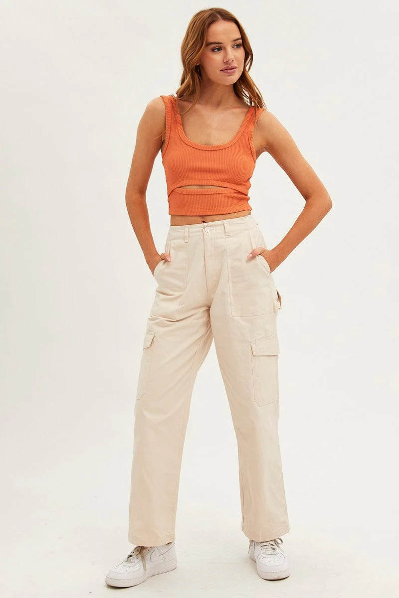 Orange Crop Tank Scoop Neck Sleeveless Cutout