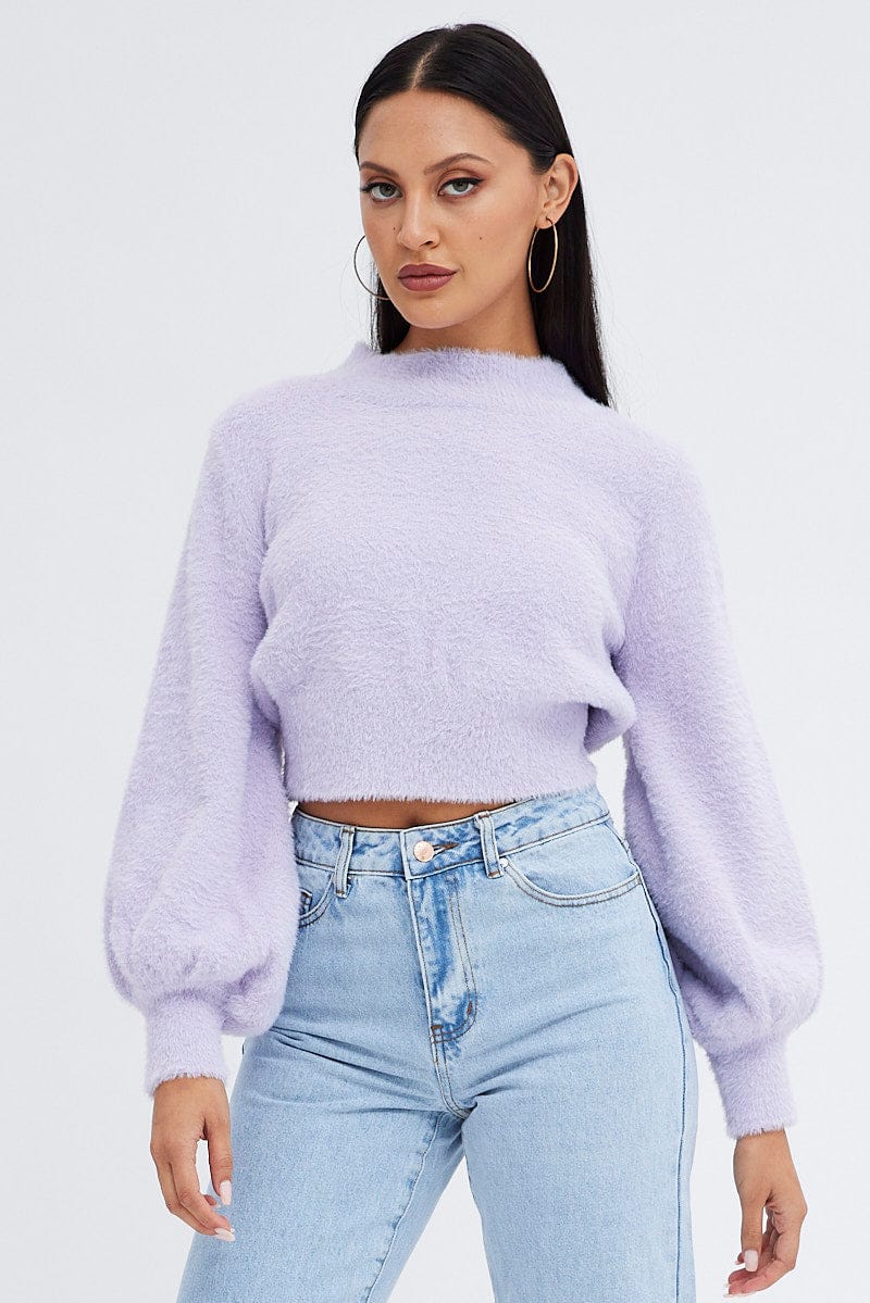 Purple Fluffy Knit Jumper Long Sleeve