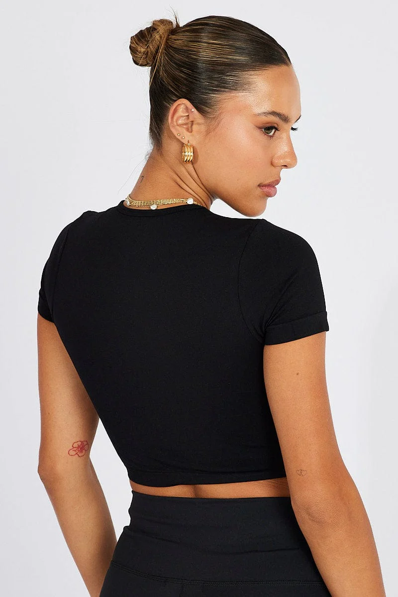 Black T Shirt Short Sleeve Crew Neck Seamless