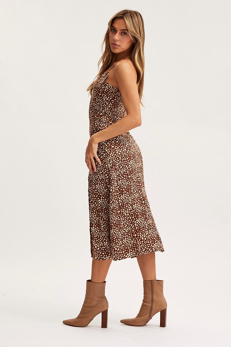 Geo Print Slip Dress Evening Satin