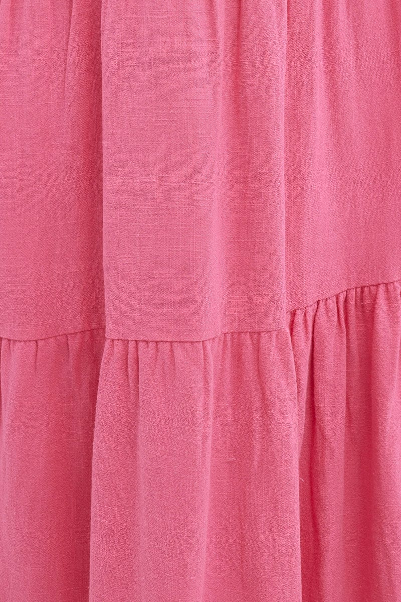 Pink Maxi Dress Sleeveless Tiered Linen Blend