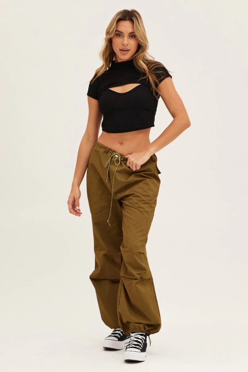 Black Rib Jersey Short Sleeve Cut Out Top