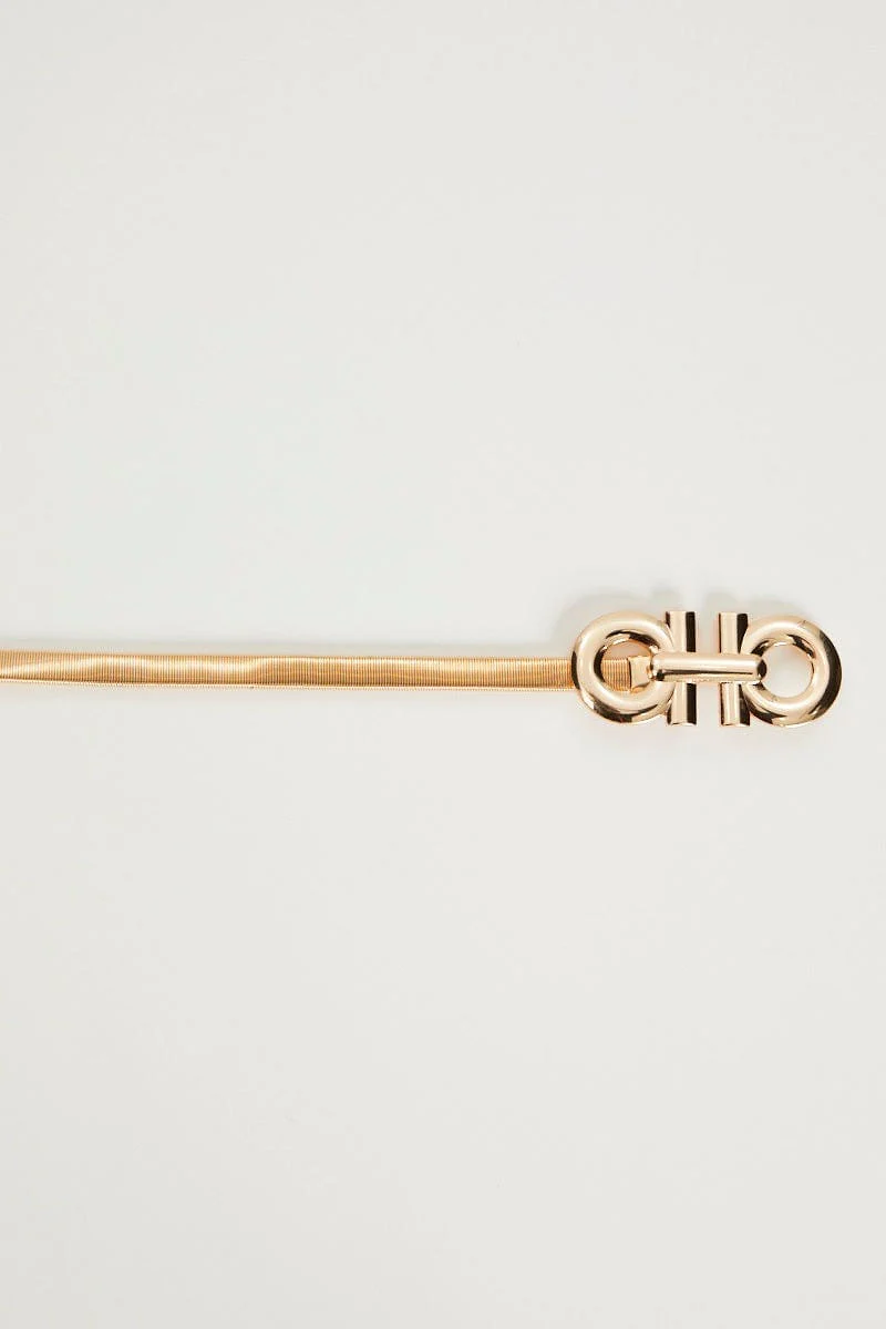 Metallic Metal Textured Buckle Stretched Belt