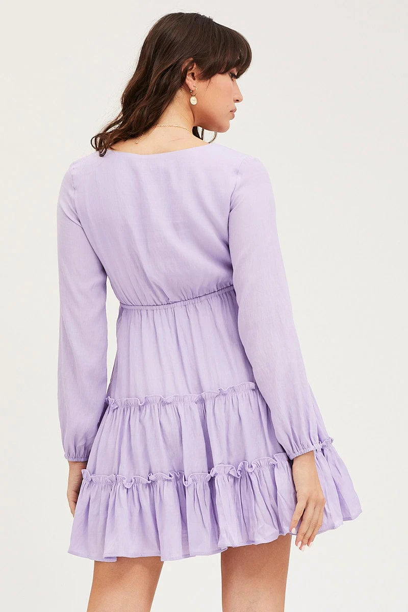 Purple Skater Dress Long Sleeve