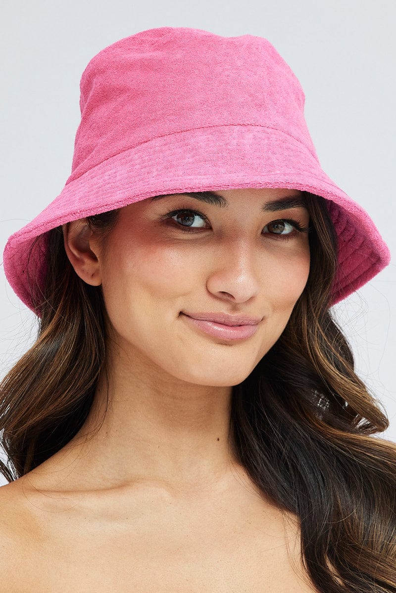 Pink Toweling Detail Bucket Hat