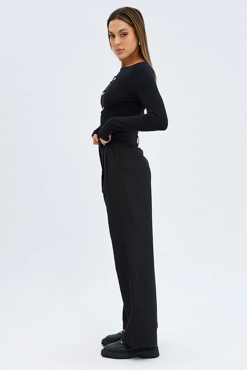 Black Wide Leg Pants Mid Rise