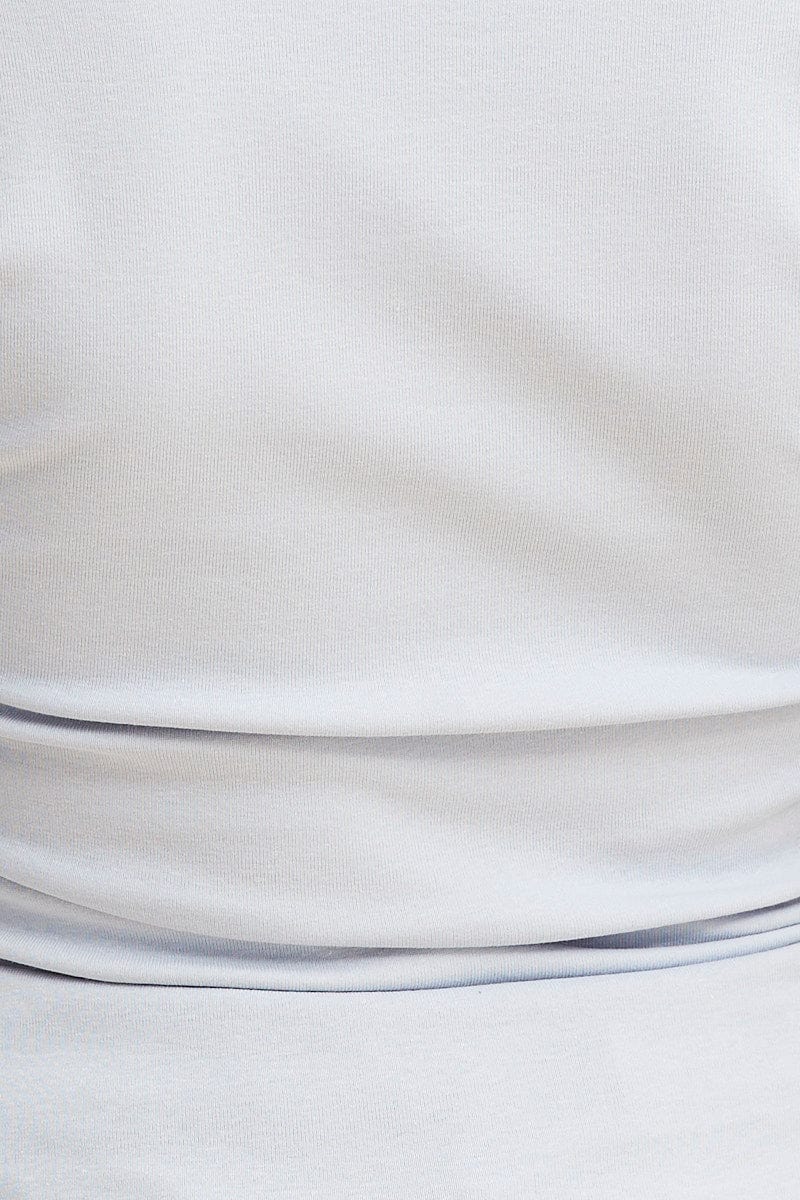 Blue Cotton Top Long Sleeve Scoop Neck