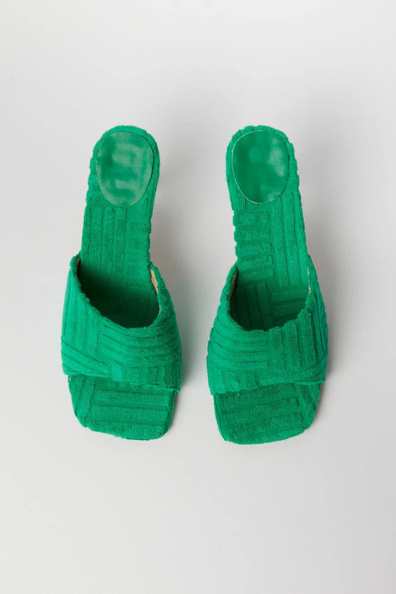 Green Toweling Detail Mules