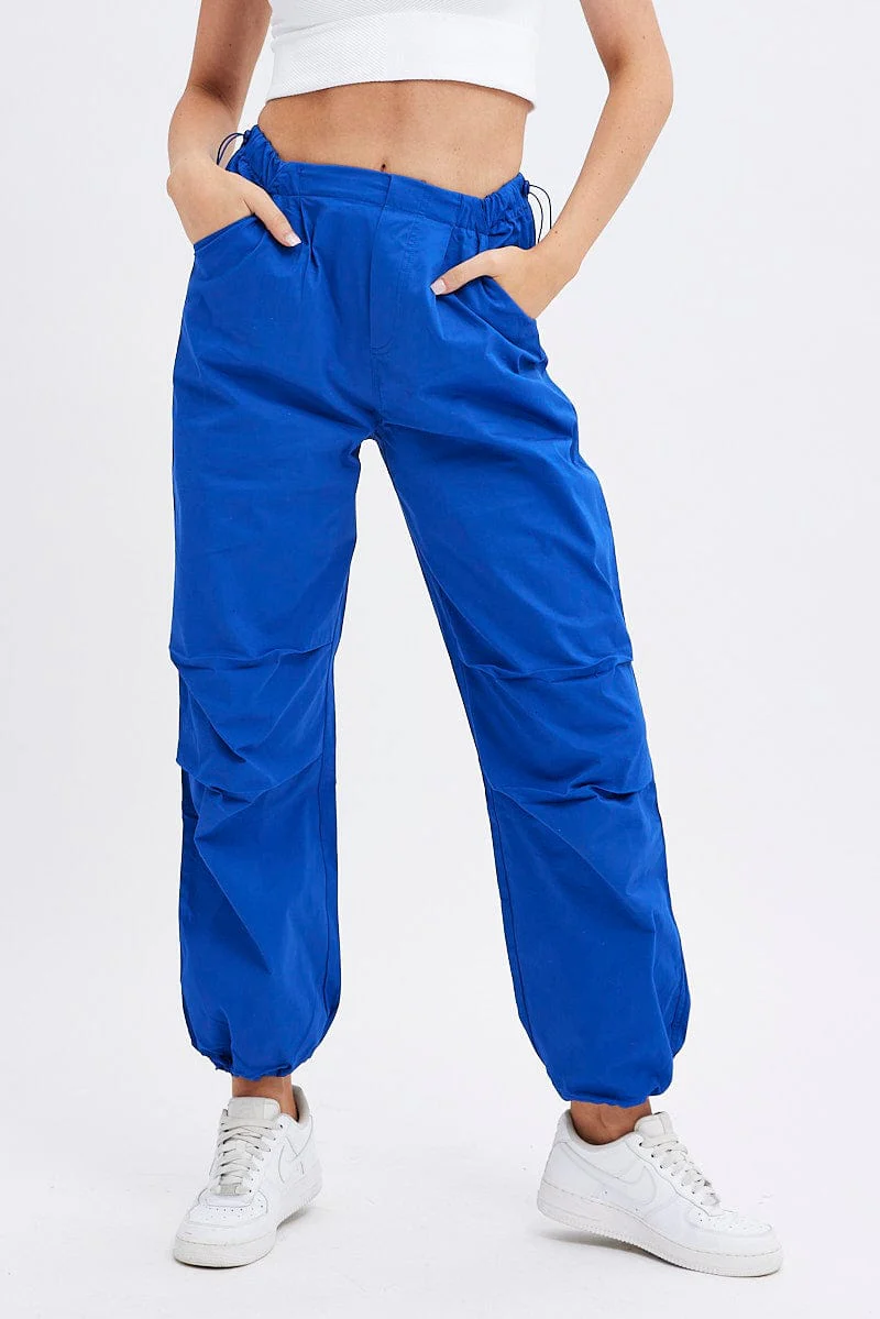 Blue Parachute Cargo Pants Low Rise