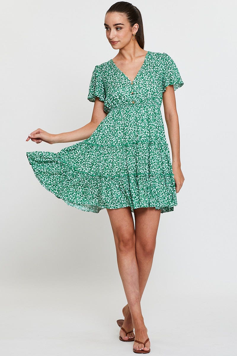 Print Skater Dress Short Sleeve Mini
