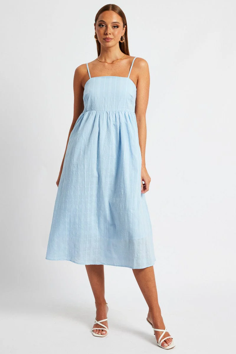 Blue Midi Dress Sleeveless Self Check