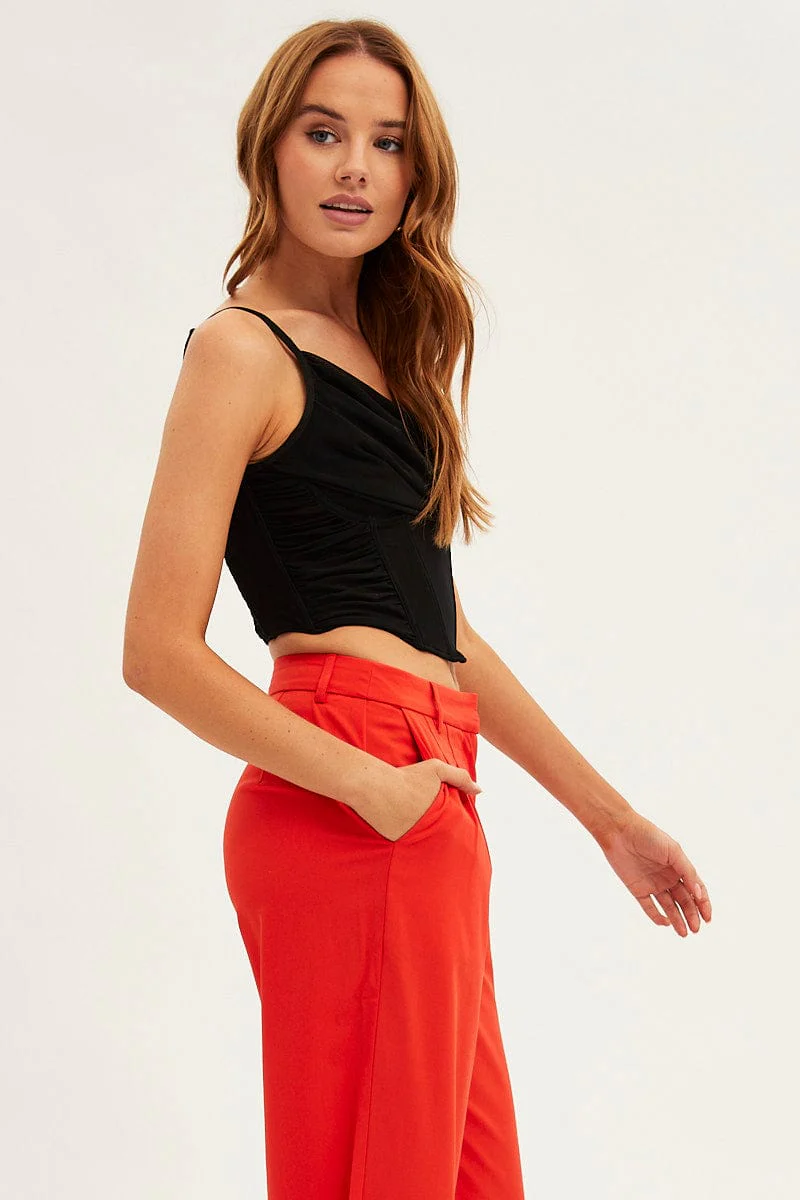 Black Corset Top Sleeveless Cowl Neck Crop Mesh