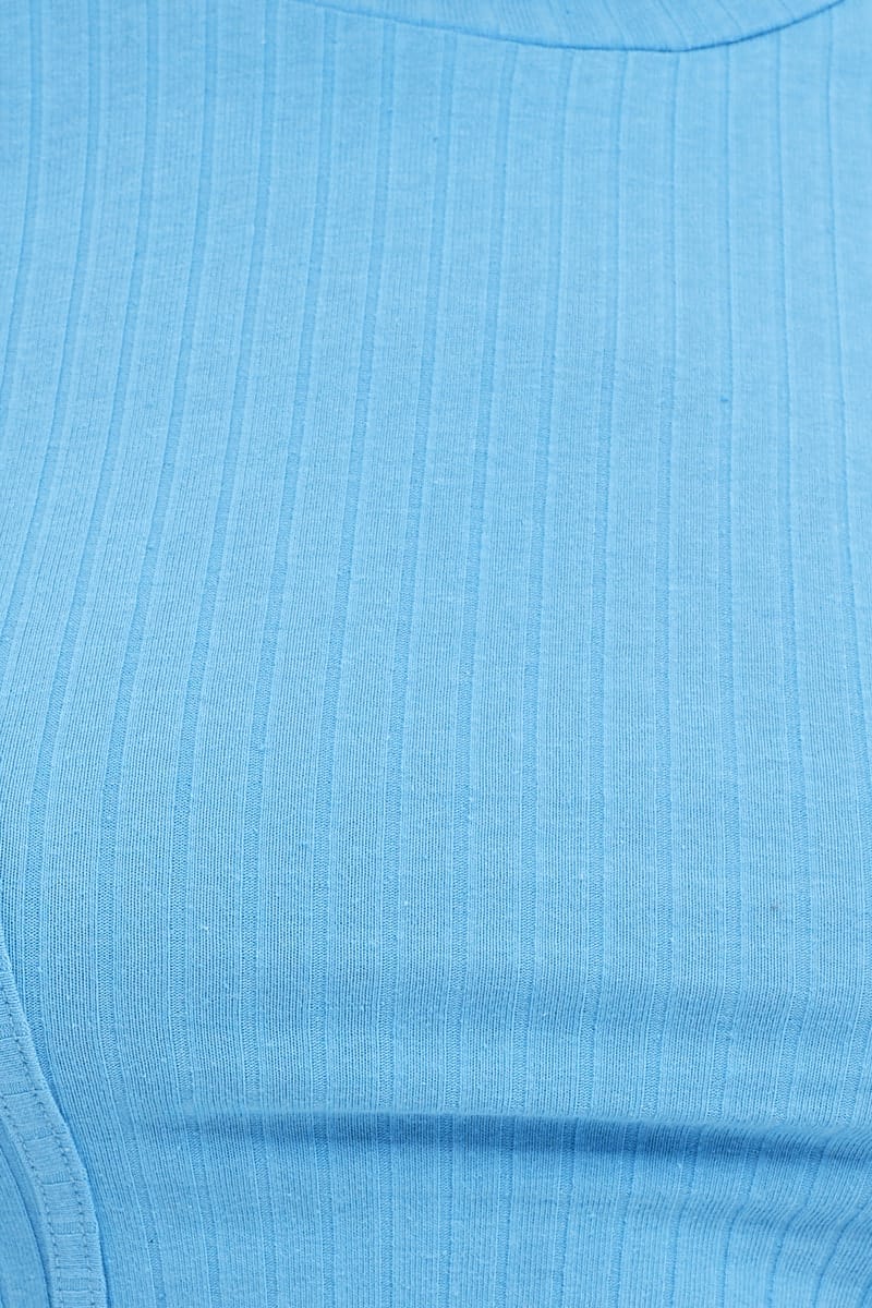 Blue Crop Top Long Sleeve Bust Detail