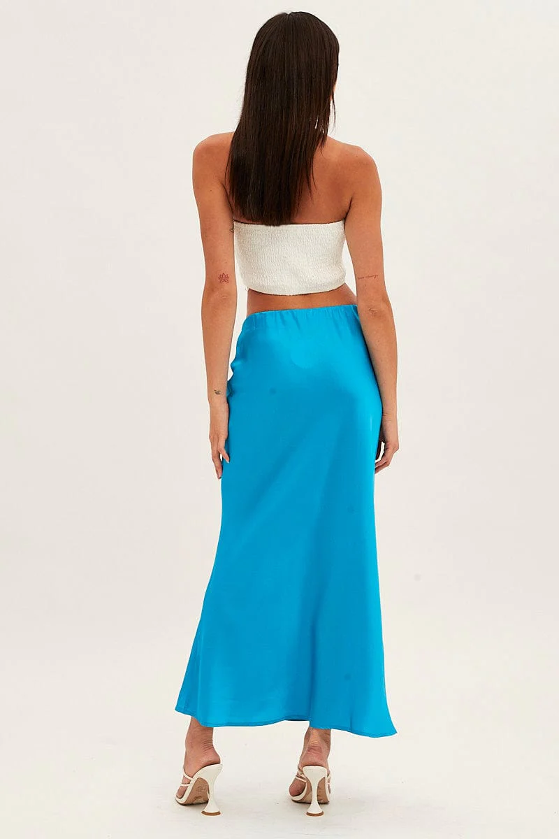 Blue Slip Skirt Maxi High Rise Satin