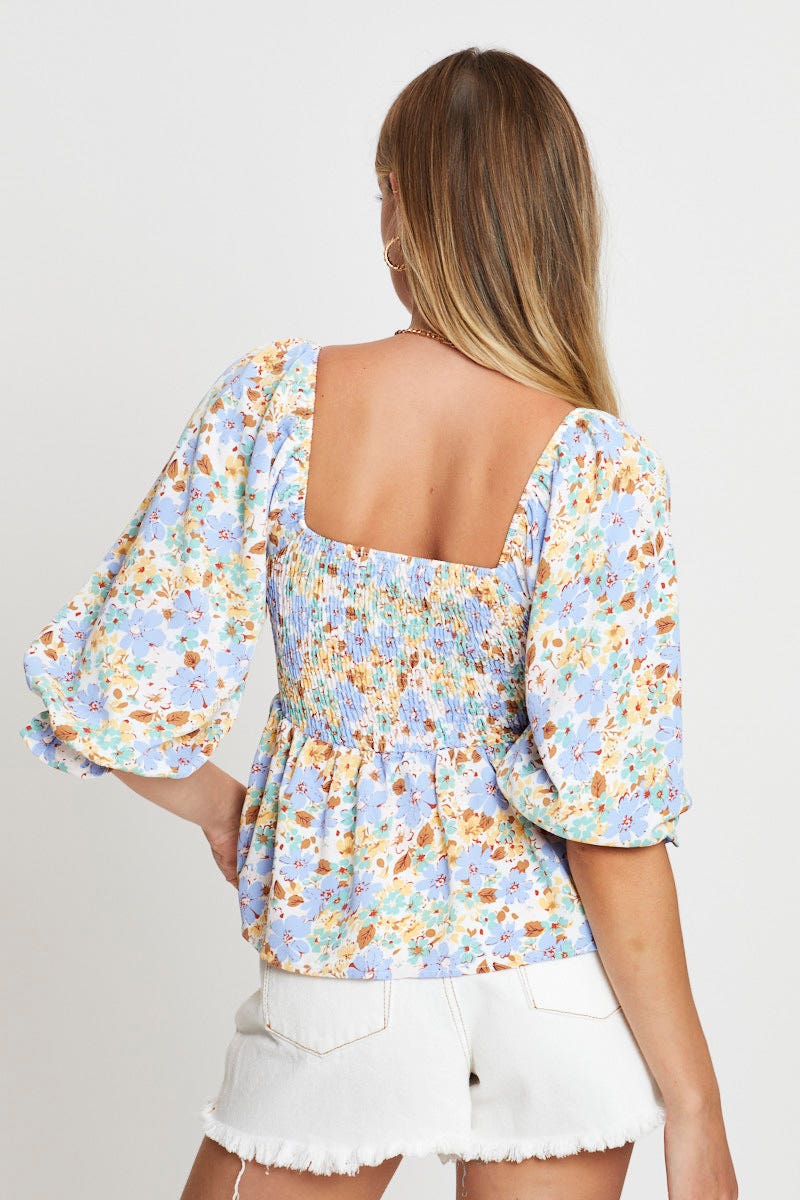 Print Smock Top Short Sleeve
