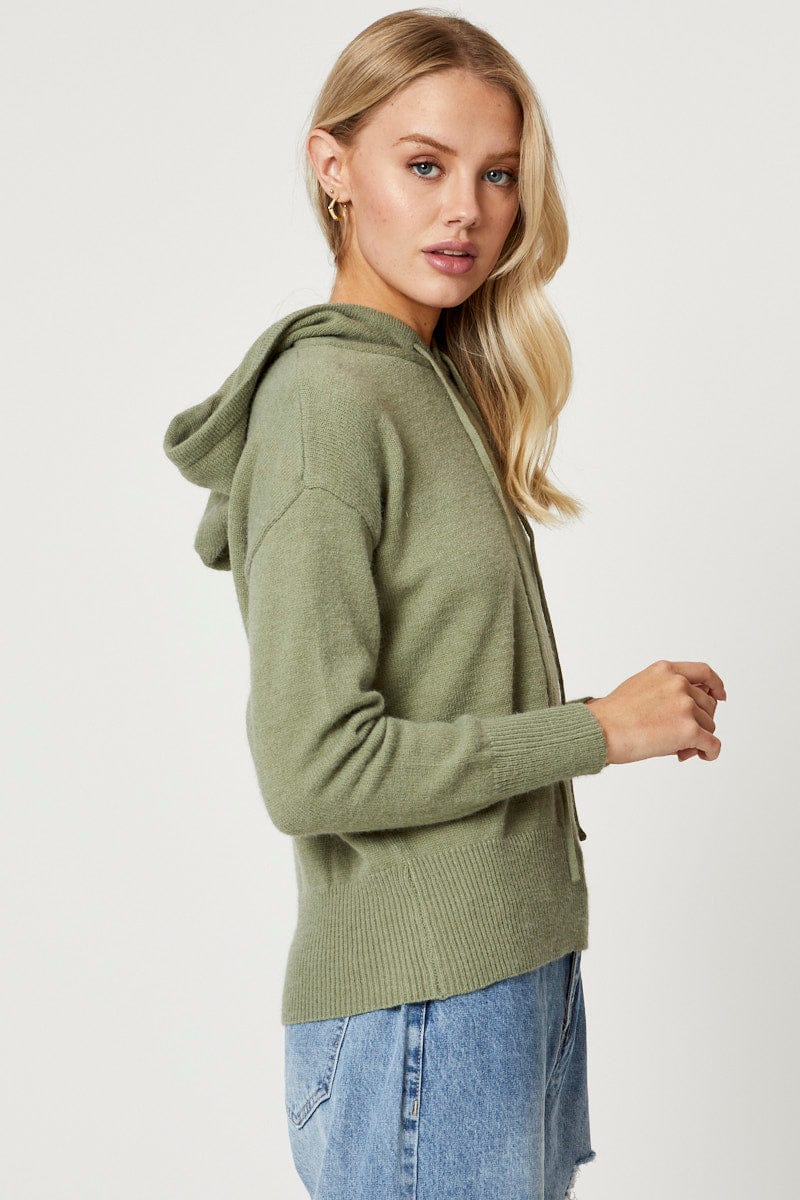 Green Hoodie Top Long Sleeve