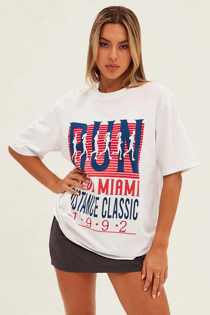 White Graphic T Shirt Oversized Short Sleeve