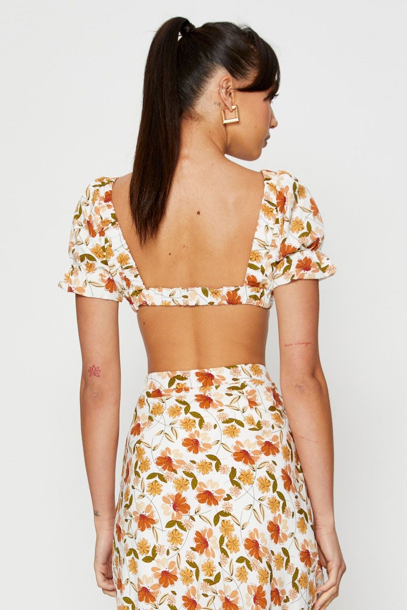 Print Crop Top Tie Up