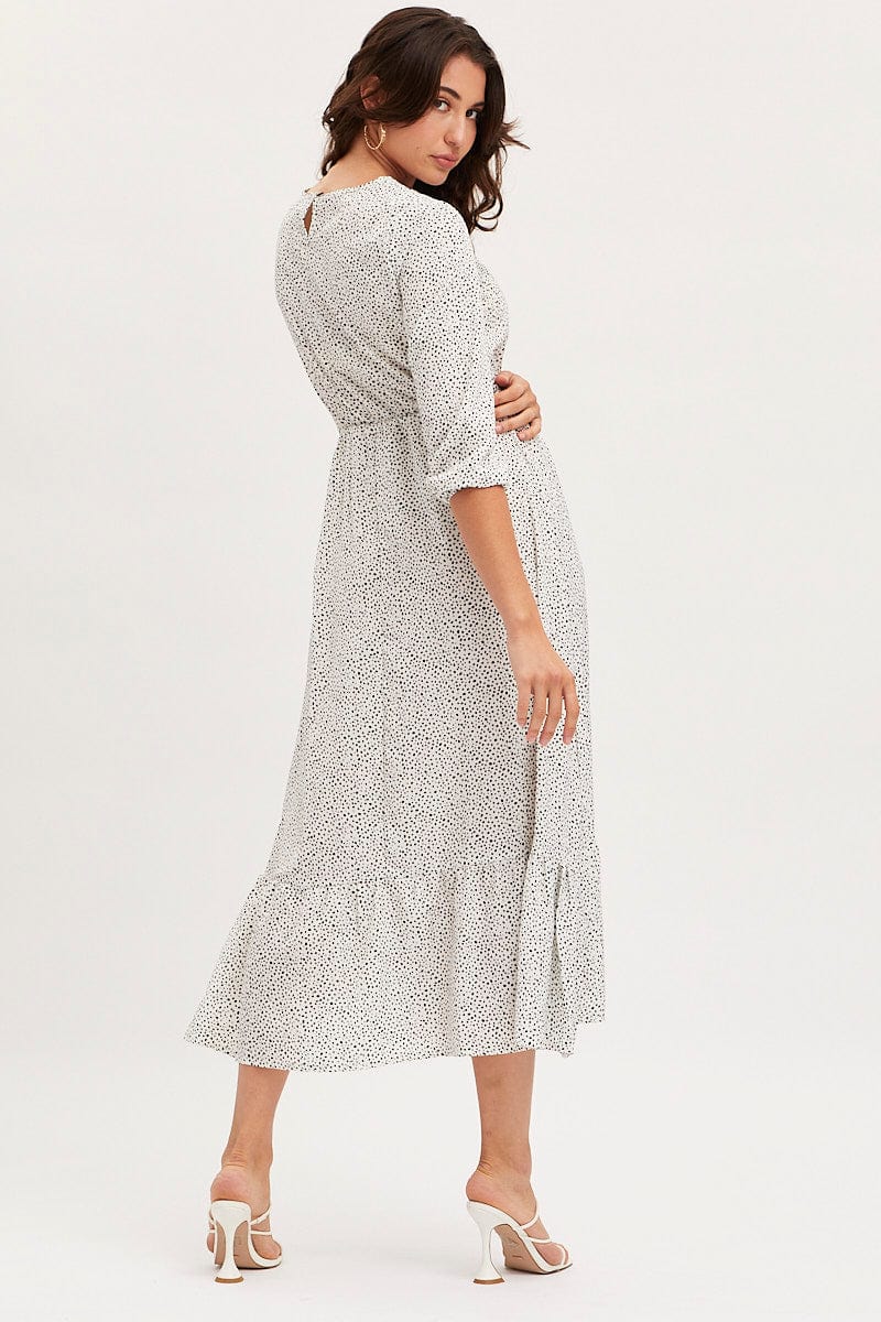 Geo Print Dress Long Sleeve Midi