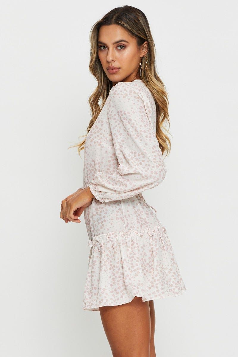 Print Mini Dress Long Sleeve