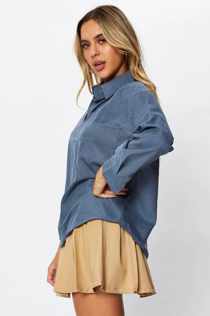 Blue Roll Neck With Cord Shirt