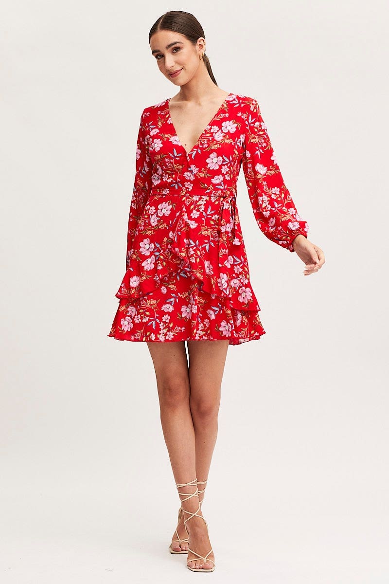 Print Skater Dress Long Sleeve Mini