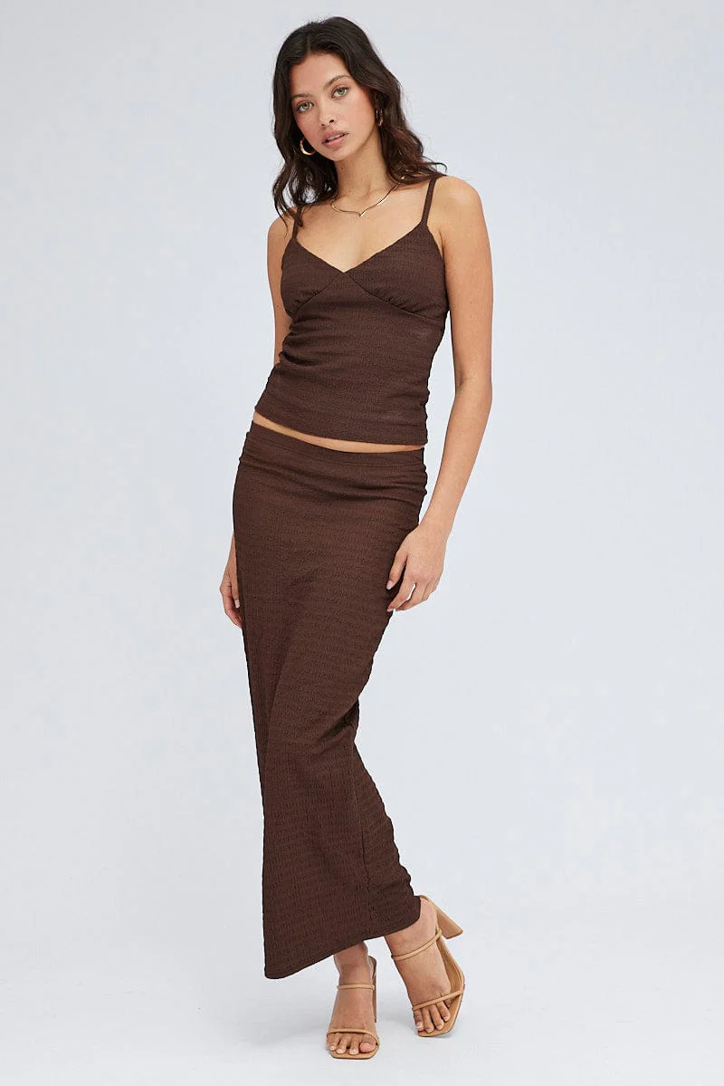 Brown Singlet Top Textured Cotton