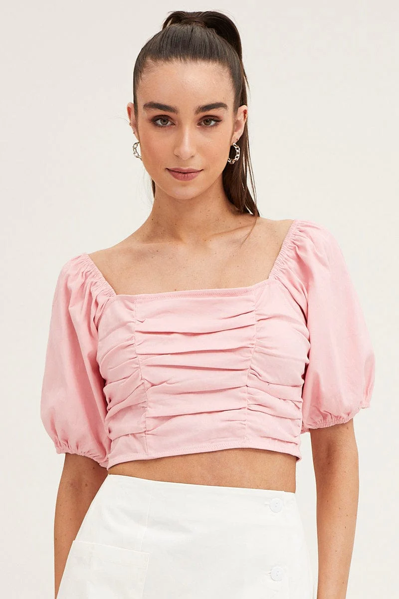 Pink Crop Top Short Sleeve