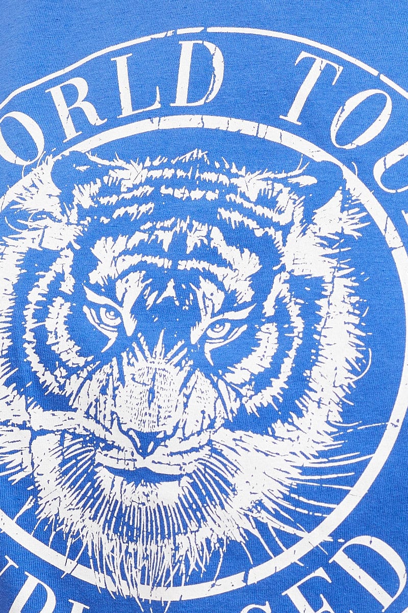 Blue Graphic T Shirt Short Sleeve Crop