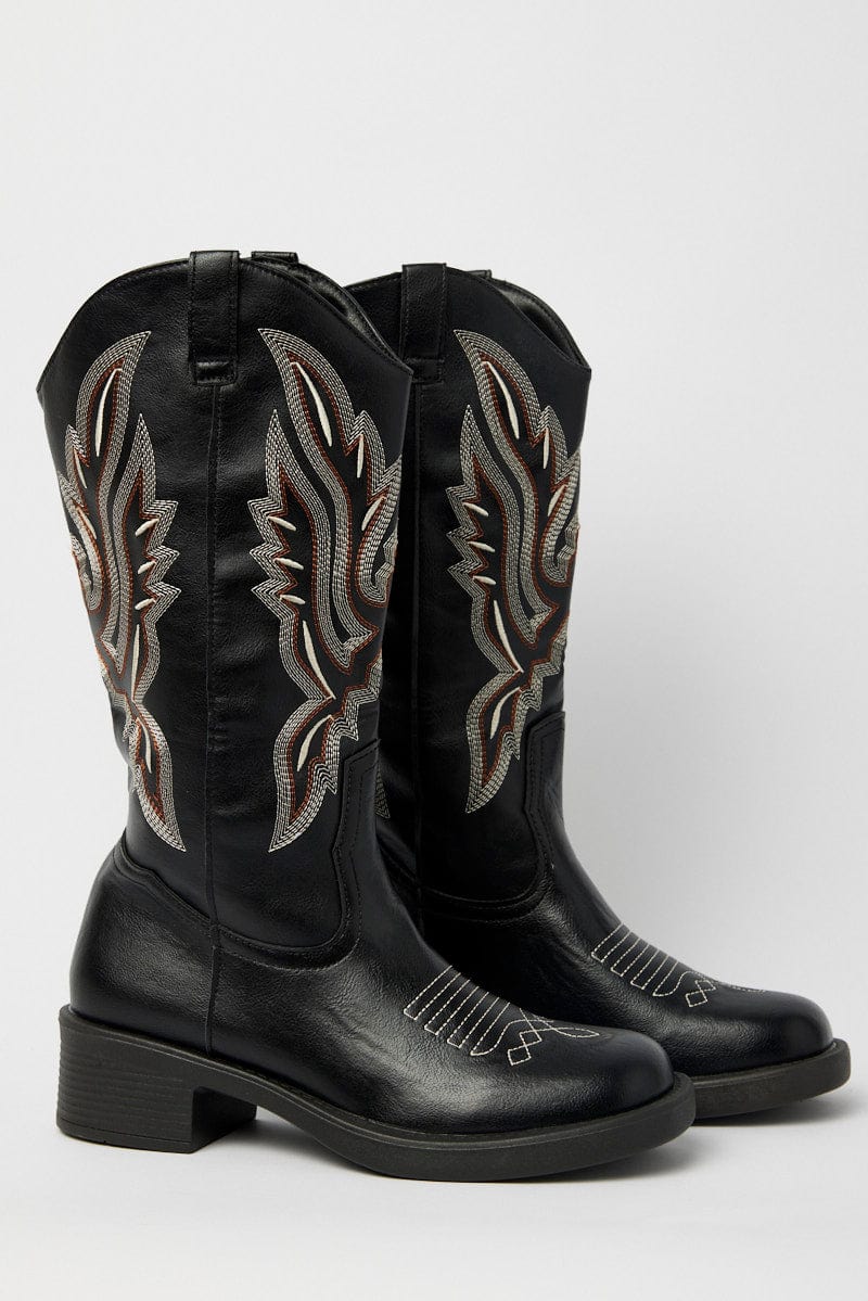 Black Embroidered Western Boots