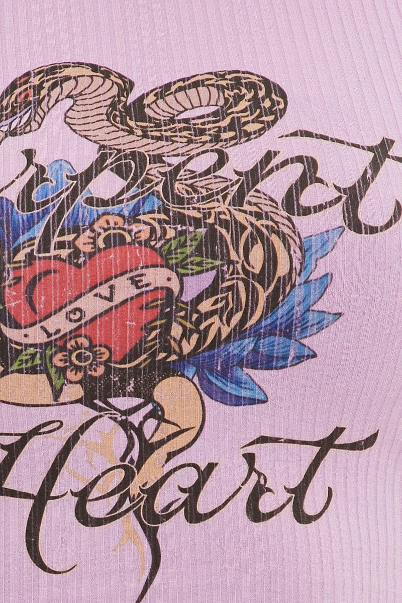 Purple Tank Top Round Neck Digital Print