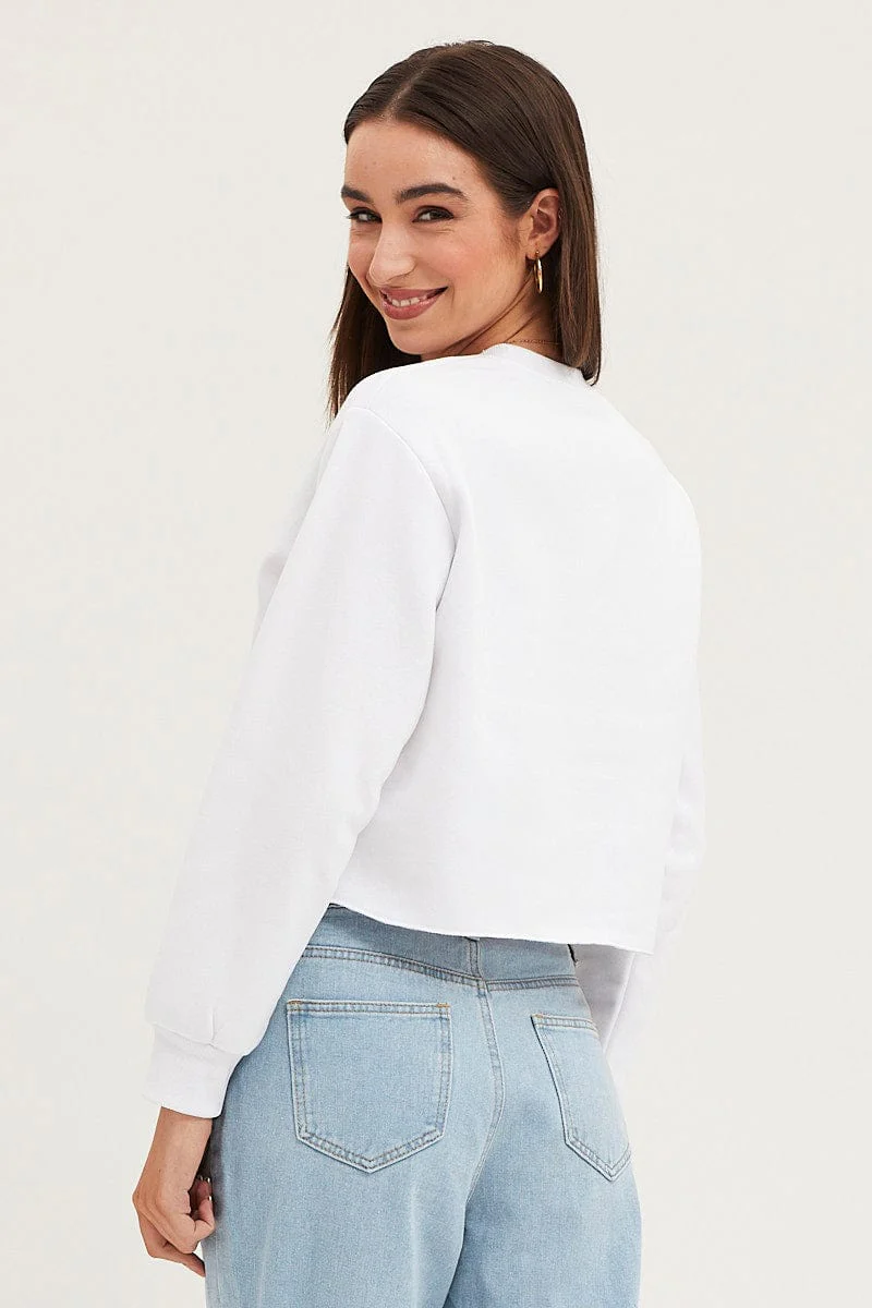 White Crop Sweatshirts Embroided