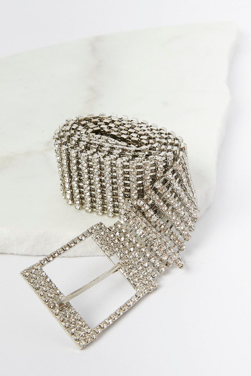 Silver Rhinestone Detail Buckle Belt