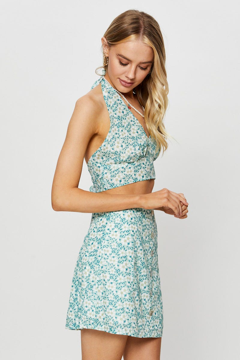 Print Crop Top Sleeveless Halter