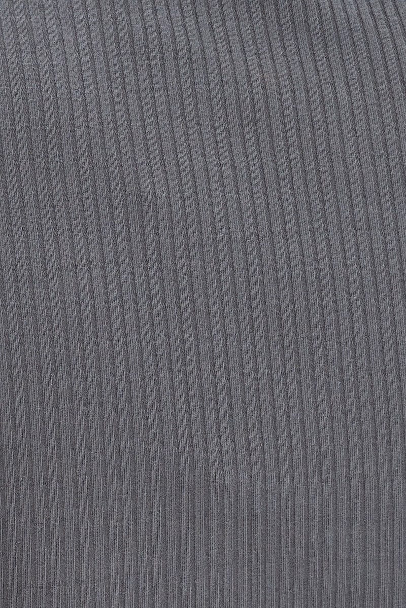 Grey Cut Out Top Short Sleeve Mock Neck Rib
