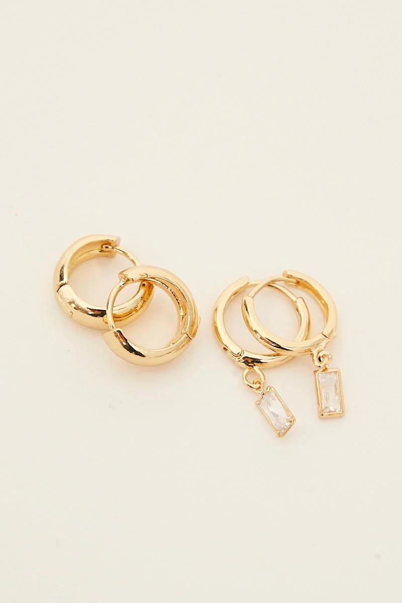 Gold 3 Pack Earrings Set
