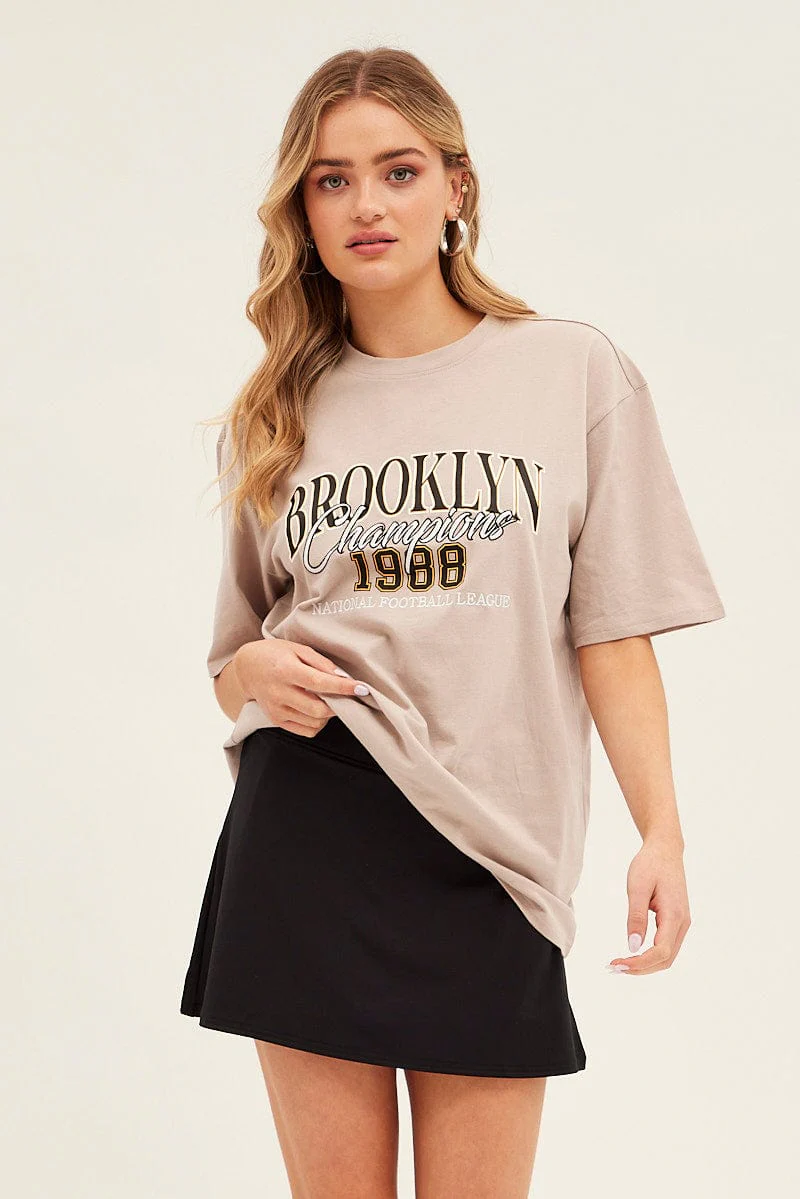 Sand T Shirt Short Sleeve Crew Neck Brooklyn Cotton