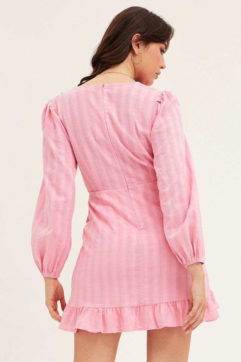 Pink Tie Waist Wrap Dress