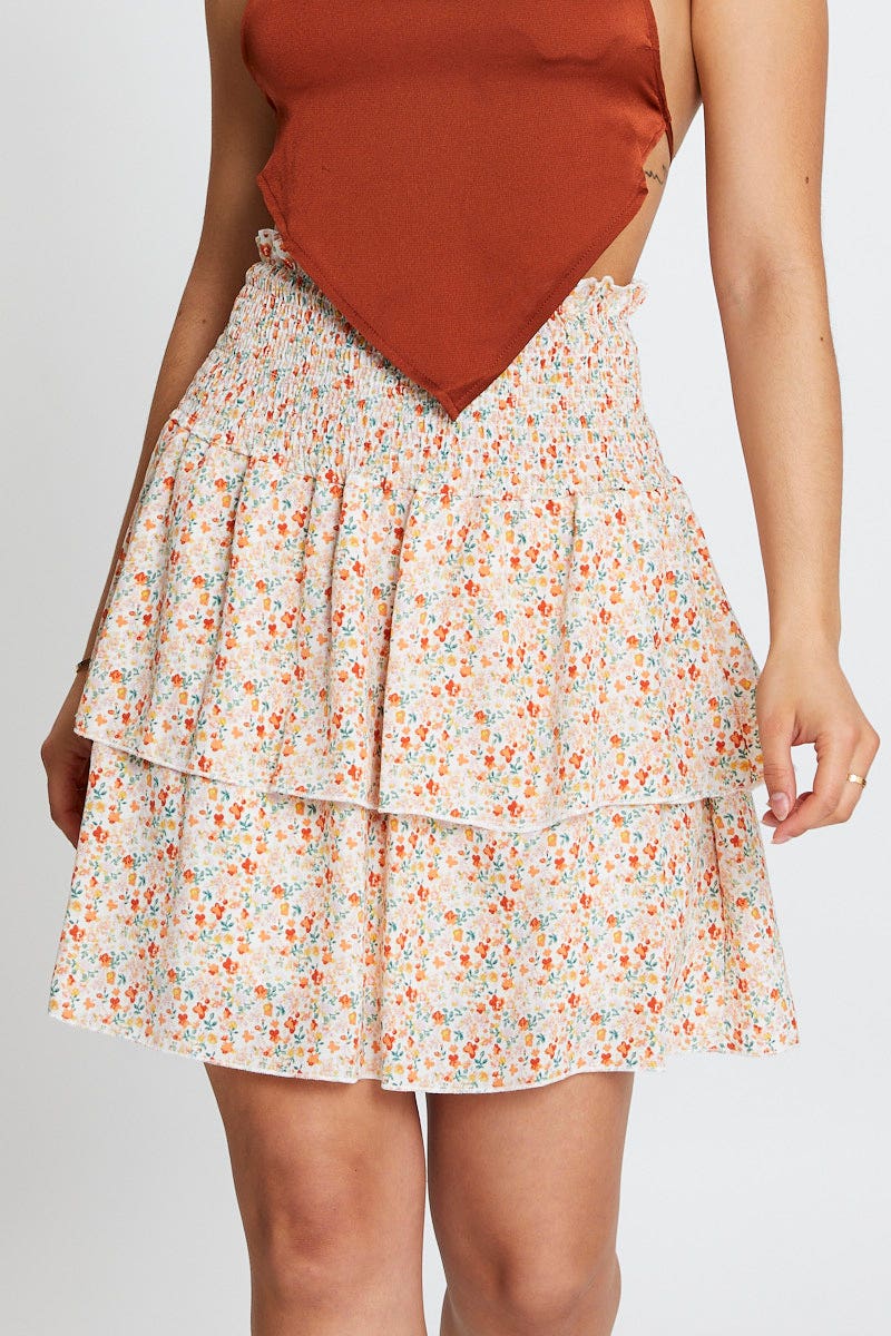 Print Ruffle Skater Skirt