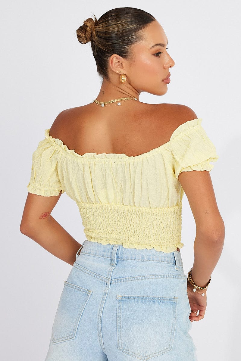 Yellow Ruched Top Short Sleeve